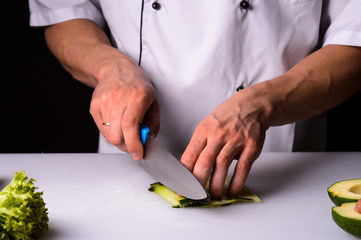 Chef cooks maki in stages