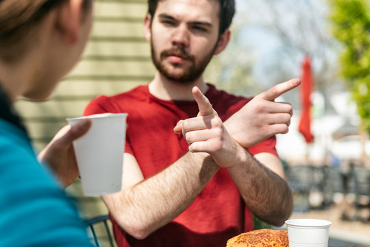 ASL: Man Makes Sign For ""Correct"" or ""Accurate""