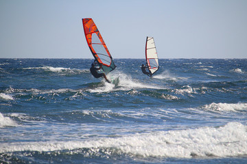 Windsurfing in waves of the Atlantic ocean