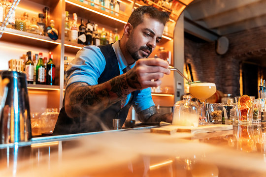 Professional young bartender working