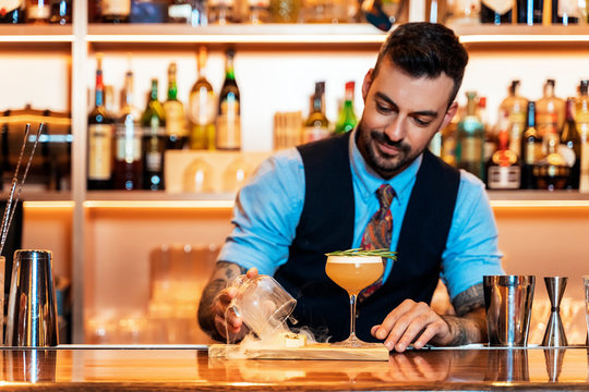 Professional young bartender working