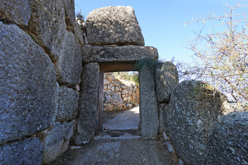 Entrance from the North Gate to the ancient fortified city of Mycenae, Argolis