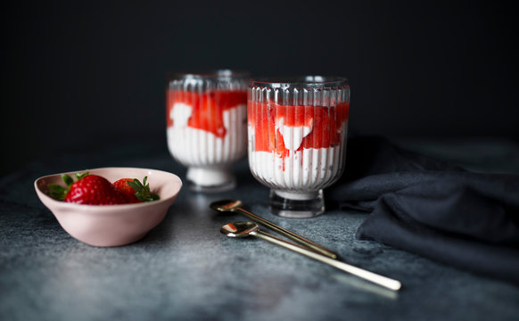 Strawberry dessert in a glass