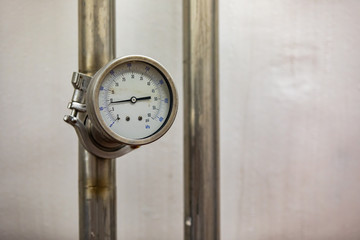 Pressure measurement analogue gauge meter in psi and kPa, vacuum gauges manometer on stainless...