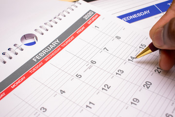 2020 new year concept, calendar with the month of february shown