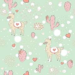 Seamless Alpaca Pattern with cacti