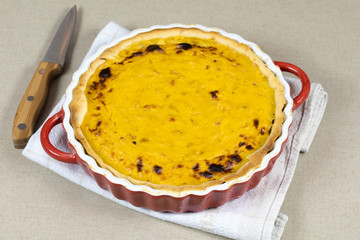 pumpkin pie on a table