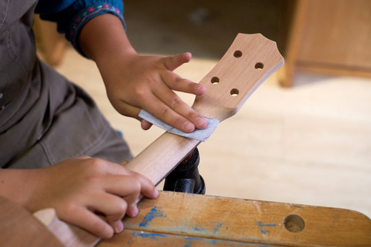The process of making ukulele, closeup