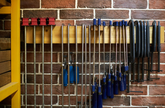 Closeup woodworking tools. In the studio