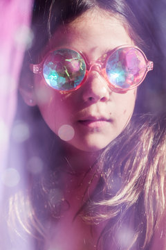 Girl With Purple Kaleidoscopic Glasses