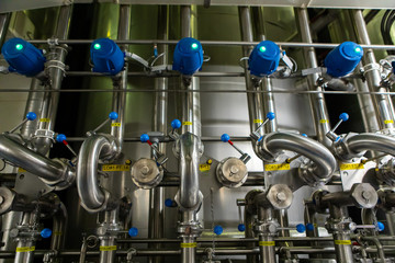 serving vessels handles and bright beer tanks piping system control and pressure monitoring, beer...