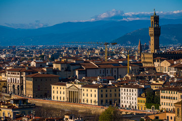 Fototapeta na wymiar Vista aerea de Florencia, Italia, ciudad medioeval y cuna del Renacimiento. Se destaca torre del 