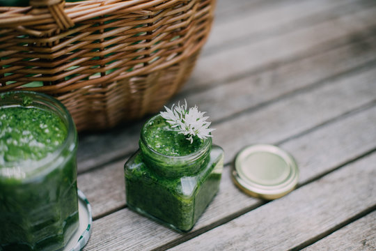 A Jam Jar Of Wild Garlic Pesto