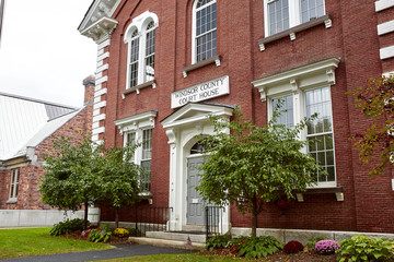 Windsor County Courthouse on a cold, Fall day in the historic New England town of Woodstock, Vermont
