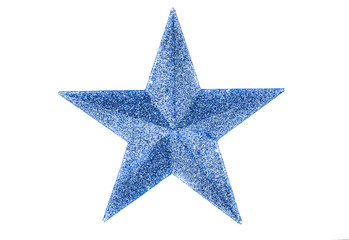 Blue christmas star isolated on white background. Decoration for the xmas tree. The top for the...