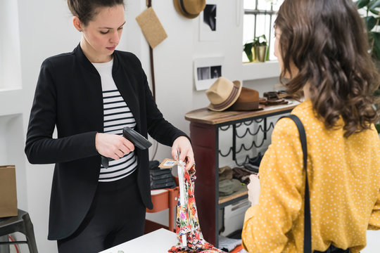 Payment moment at cash desk in a shop