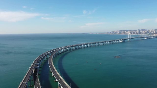 city skyline with bridge in dalian china