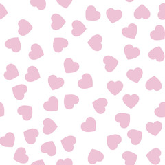 Pink hearts seamless pattern. Random scattered hearts background. Love or Valentine theme. Vector illustration