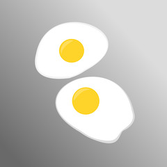 Two eggs fried on grey background vector illustration.