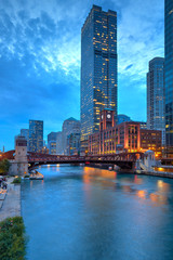 Naklejka premium Reid Murdoch Building and Clark Street Bridge over Chicago River, Chicago, Illinois, United States