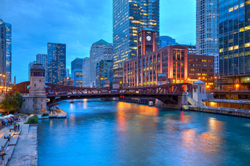 Fototapeta na wymiar Reid Murdoch Building and Clark Street Bridge over Chicago River, Chicago, Illinois, United States