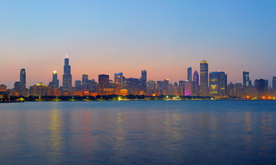 Fototapeta na wymiar Chicago Skyline at sunset, Chicago, Illinois, United States