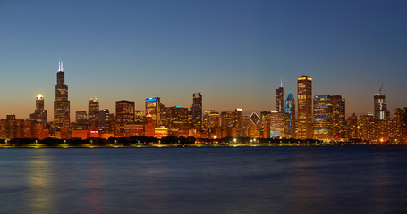 Fototapeta na wymiar Chicago Skyline at blue hour, Chicago, Illinois, United States