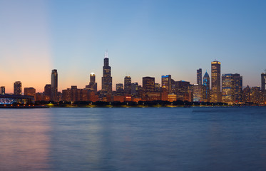 Fototapeta na wymiar Chicago Skyline at sunset, Chicago, Illinois, United States
