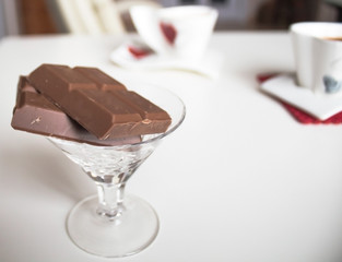 Irresistible chocolate bar in a glass plate  