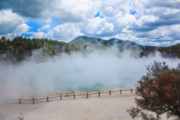 Colorful Champagne Pool at Wai-O-Tapu Thermal Wonderland near Rotorua, North Island, New Zealand