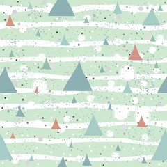 Cute Pattern with abstract triangles and hand drawn stripes.