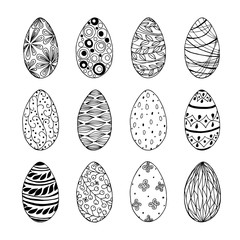 Set of Easter eggs. Hand drawn coloring page. Stock vector illustration.