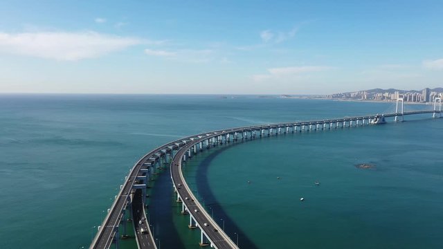 city skyline with bridge in dalian china