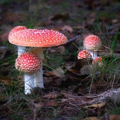 gruppe von fliegenpilzen im wald