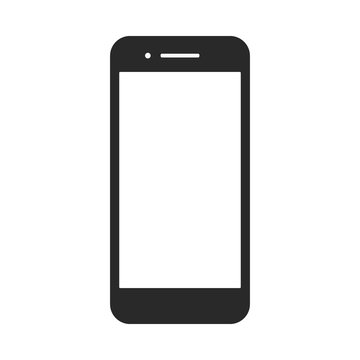 Smartphone vector icon for background graphic design. Modern black vector illustration of mobile gadget in flat style. Phone display with white screen isolated on white background.