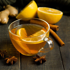 health medicine coziness warm spices cinnamon honey lemon ginger tea winter mulled wine