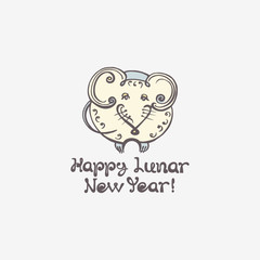 Hand drawn greeting card with rat and handwritten text