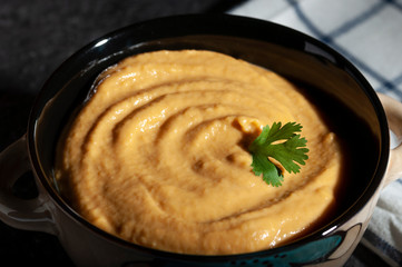  Vegetarian food. Pumpkin puree soup. Delicious, healthy homemade food.