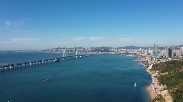 city skyline with bridge in dalian china