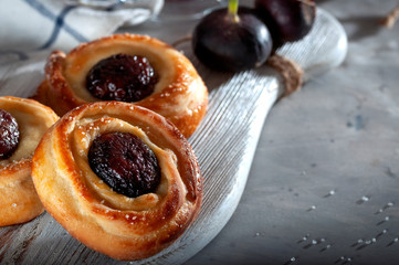 Fragrant baked goods with figs. Delicious pastries.
