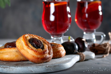 Fragrant baked goods with figs. Delicious pastries.