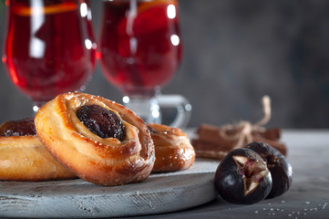 Fragrant baked goods with figs. Delicious pastries.