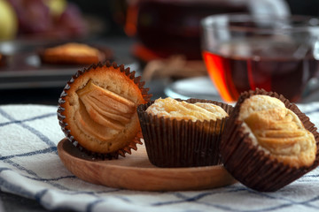 Homemade muffin with apple for tea and coffee.