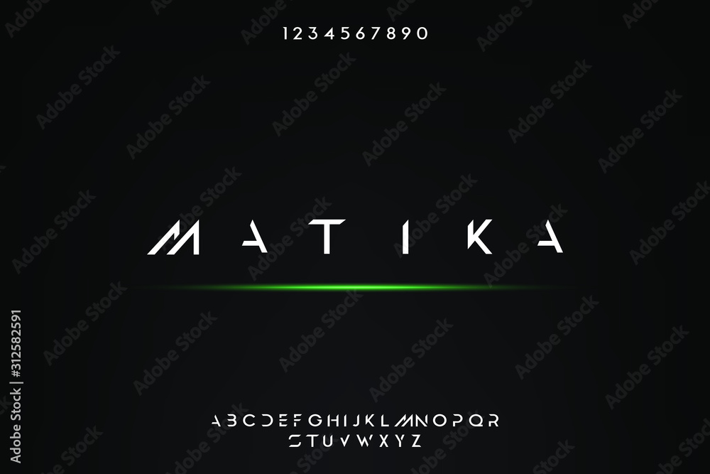 Wall mural abstract technology science alphabet font. digital space typography vector illustration design