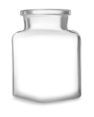 Open empty glass jar isolated on white