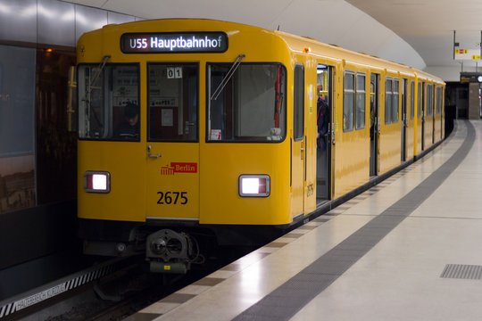 Underground train (U-Bahn) at train station Brandenburger Tor - Berlin, Germany - June 2018