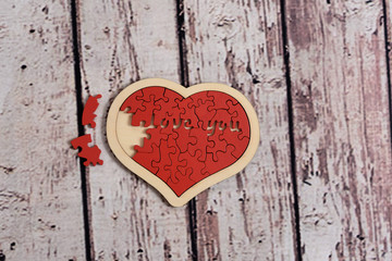 Wooden Valentine card or Puzzle Heart