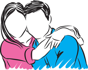 happy couple hugging vector illustration