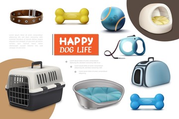 Realistic Dog Items Composition