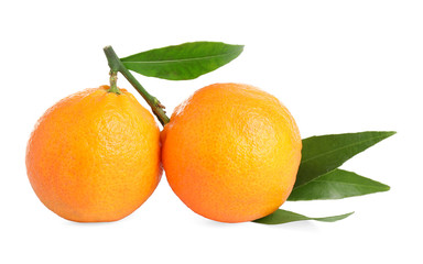 Fresh ripe juicy tangerines isolated on white